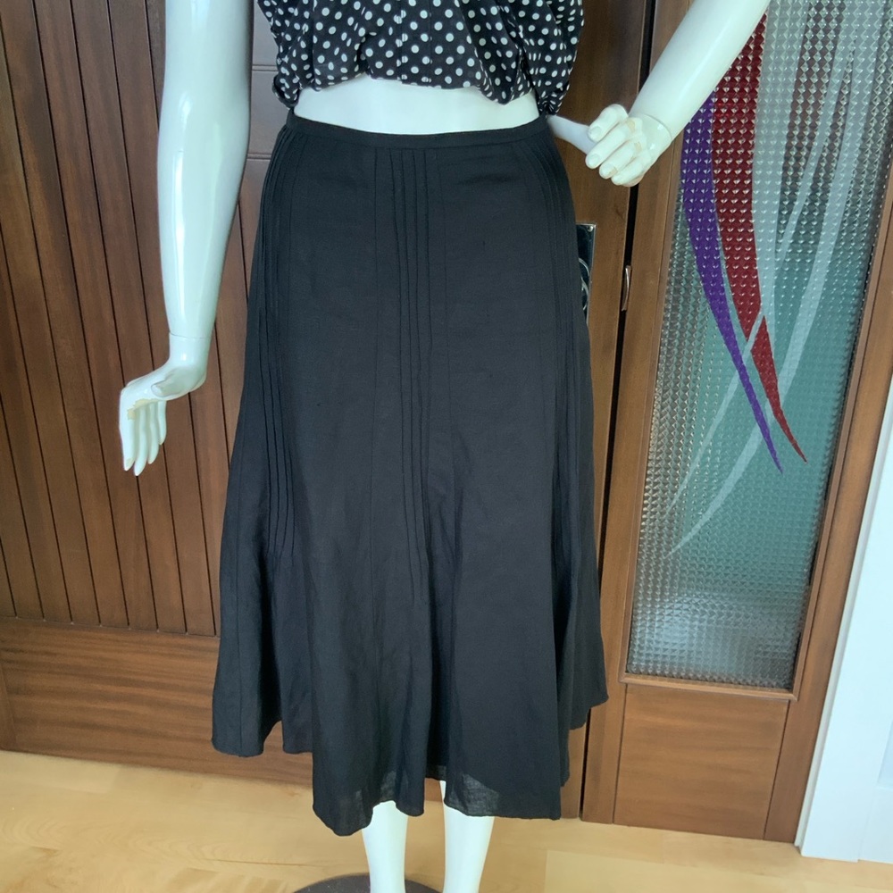 JULIE MITCHELL Linen Blend Black Midi Skirt, Size 10 EUC